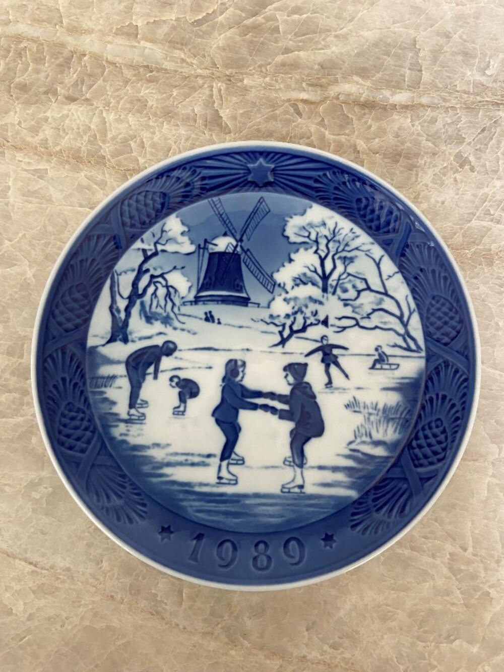 1989 Royal Copenhagen Blue and White Plate "The Old Skating Pond" - 7", Denmark